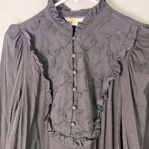 Boden Tops - Boden Womes Sz 12 Black Ruffle Neck Blouse Y2K Vacation Gothic Witchy